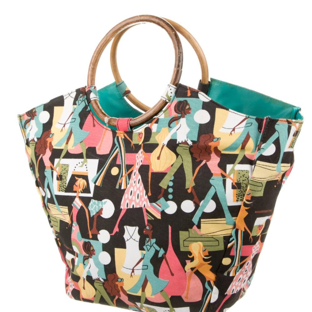 Neiman Marcus Canvas Tote Bag with Bamboo Handles